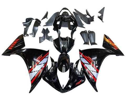 Yamaha YZF-R1 Fairings (2009-2011) Black, Silver, Red Stripe at KingsMotorcycleFairings.com