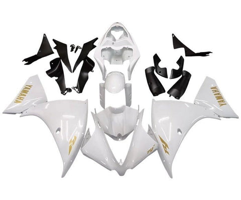 Yamaha YZF-R1 Fairings (2009-2011) Gloss White, Gold at KingsMotorcycleFairings.com