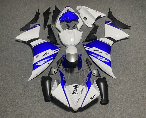 Yamaha R1 Fairings (2009-2011) White, Blue, Silver Striping at KingsMotorcycleFairings.com