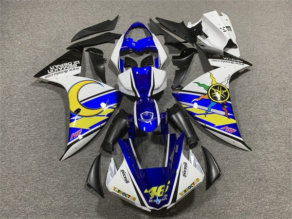 Yamaha YZF-R1 Fairings (2009-2011) White, Blue, Yellow Sun & Moon at KingsMotorcycleFairings.com