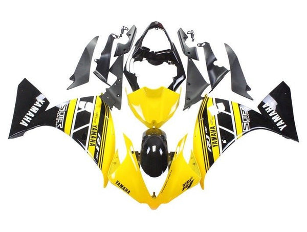 Yamaha YZF-R1 Fairings (2009-2011) Yellow, White, Black Stripe at KingsMotorcycleFairings.com