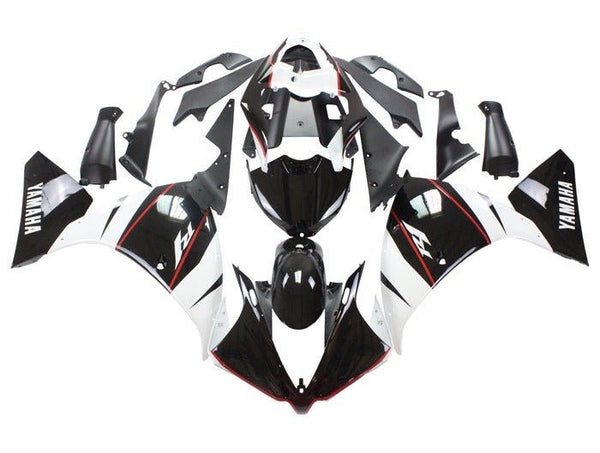 Yamaha YZF-R1 Fairings (2012-2014) Black, White, Red Stripe at KingsMotorcycleFairings.com