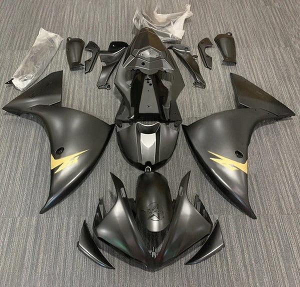 Yamaha YZF-R1 Fairings (2012-2014) Matte Black, Matte Gold at KingsMotorcycleFairings.com