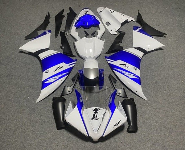 Yamaha YZF-R1 Fairings (2012-2014) White, Blue, Silver Striping at KingsMotorcycleFairings.com