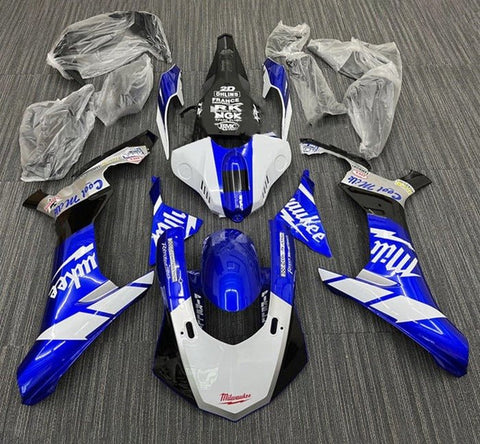 Yamaha YZF- R1 Fairings (2015-2019) Blue, White Milwaukee at KingsMotorcycleFairings.com