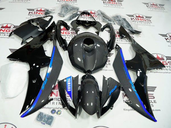 Yamaha YZF-R6 Fairings (2008-2016) Faux Carbon Fiber, Black, Blue at KingsMotorcycleFairings.com