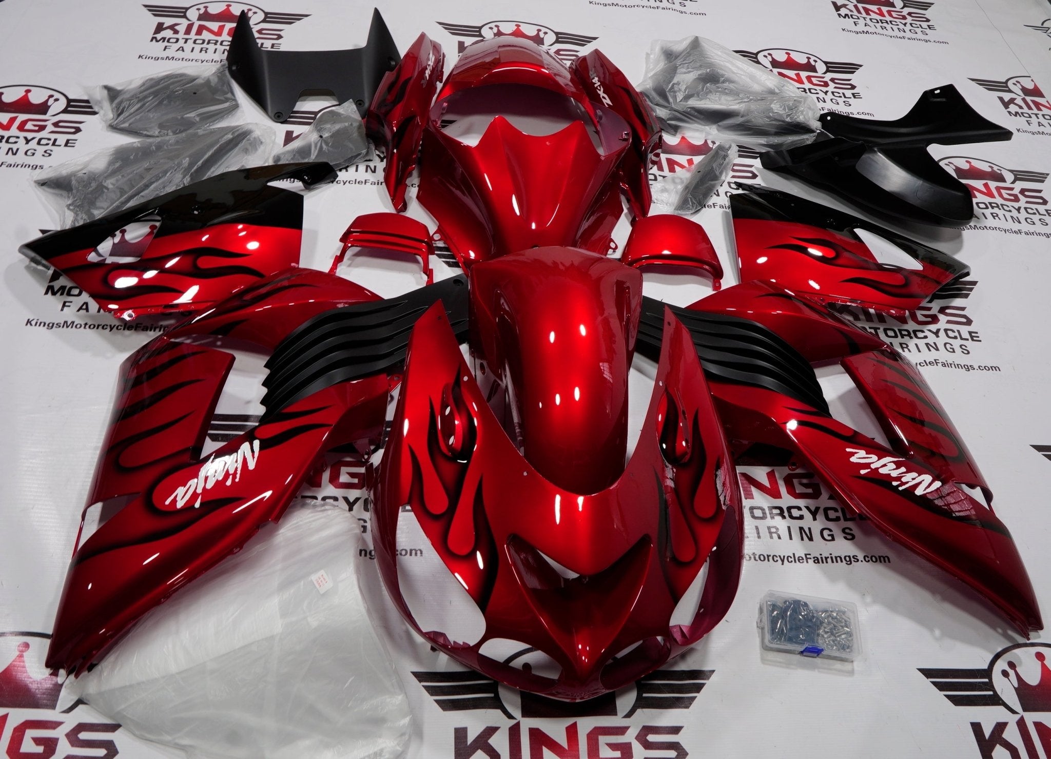 Fairing kit for a Kawasaki Ninja ZX14R (2006-2011) Candy Red & Black F