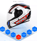 The White, Black, Red & Blue HNJ Full-Face Motorcycle Helmet is brought to you by Kings Motorcycle Fairings