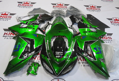 Kawasaki ZX10R (2006-2007) Metallic Green, Black & White Alpinestars Fairings at KingsMotorcycleFairings.com