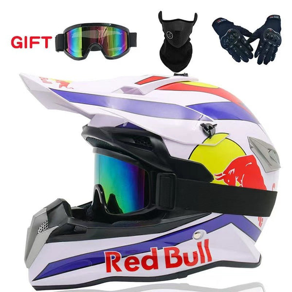 Motocross Helmet - White, Blue, Yellow & Red Bull at KingsMotorcycleFairings.com