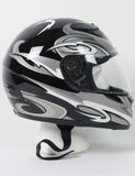 Full Face Black, Silver & White Kings Motorcycle Helmet - RZ80S